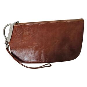 Prune beautiful soft brown leather wristlet.